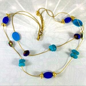 Beautiful double strand multi bead gold-tone necklace